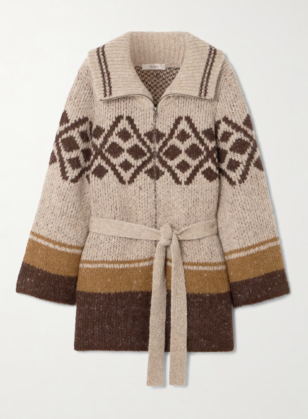 Tan Fair Isle Belted Cardigan Sweater