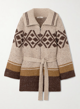 Tan Fair Isle Belted Cardigan Sweater