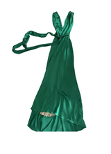 Green Pleated Plunge Midi Dress