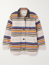 Dayvi White Striped Leather-Trim Wool Shirt Jacket