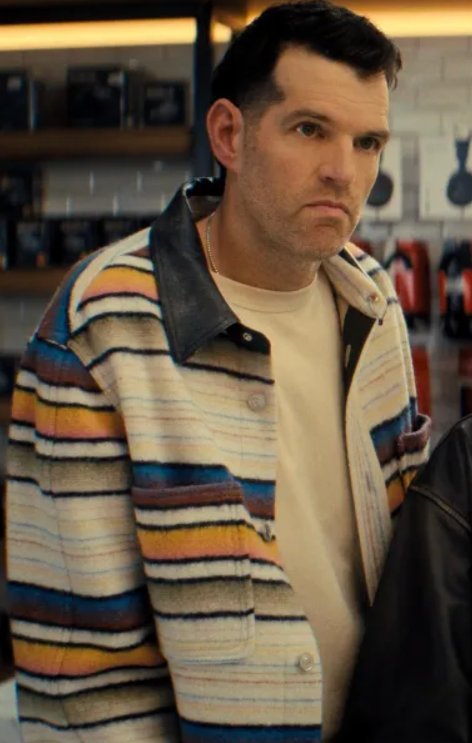 Dayvi White Striped Leather-Trim Wool Shirt Jacket