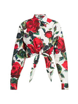 Roses Cotton Tie-Front Crop Shirt