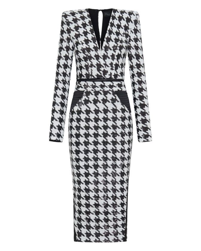 Hey You 3 Way Dress in Black White Houndstooth