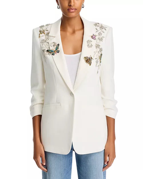 White Crystal-Embellished Blazer