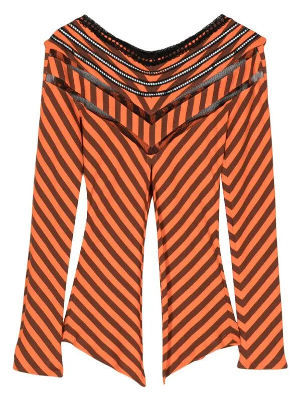 Orange Striped Long Sleeve Top