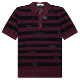 Burgundy Striped Open Knit Polo