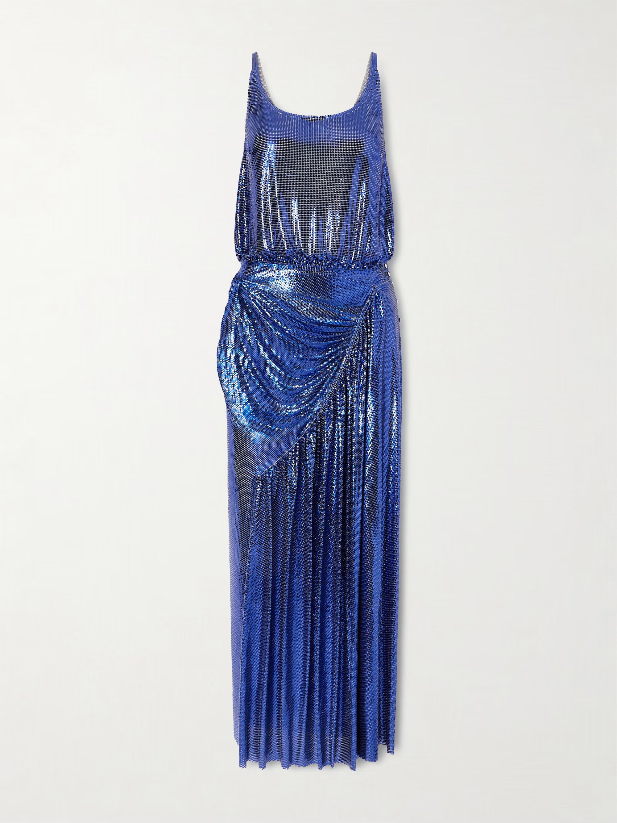 Rabanne Draped Pleated Chainmail Midi Dress