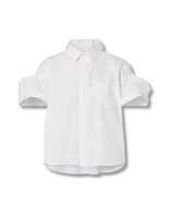 White shirt with cold shoulder design on a white background
