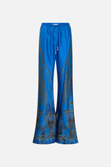 Blue Printed Silk Pants