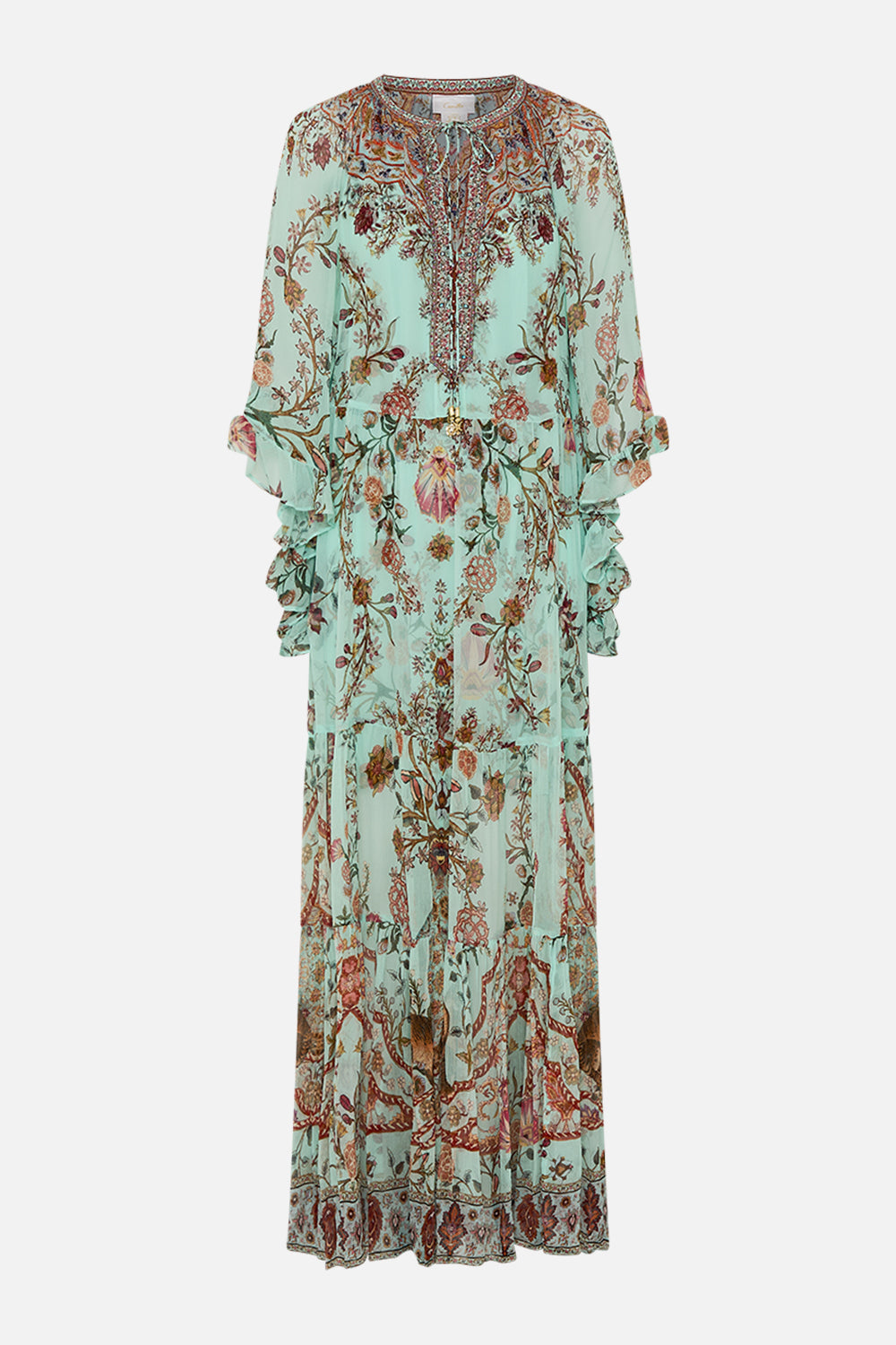 Blue Floral Ruffle Maxi Dress