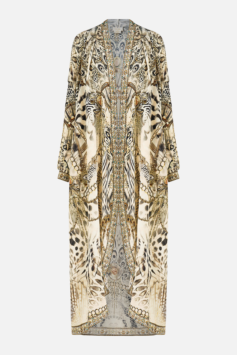 White/Brown Mixed Animal Print Long Jacket