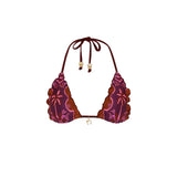 Bikini top with floral pattern on a white background