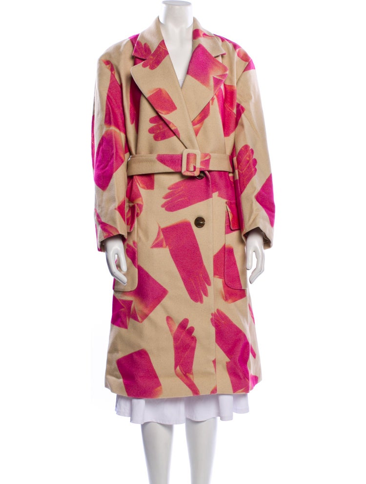 White/Pink Printed Wool Coat