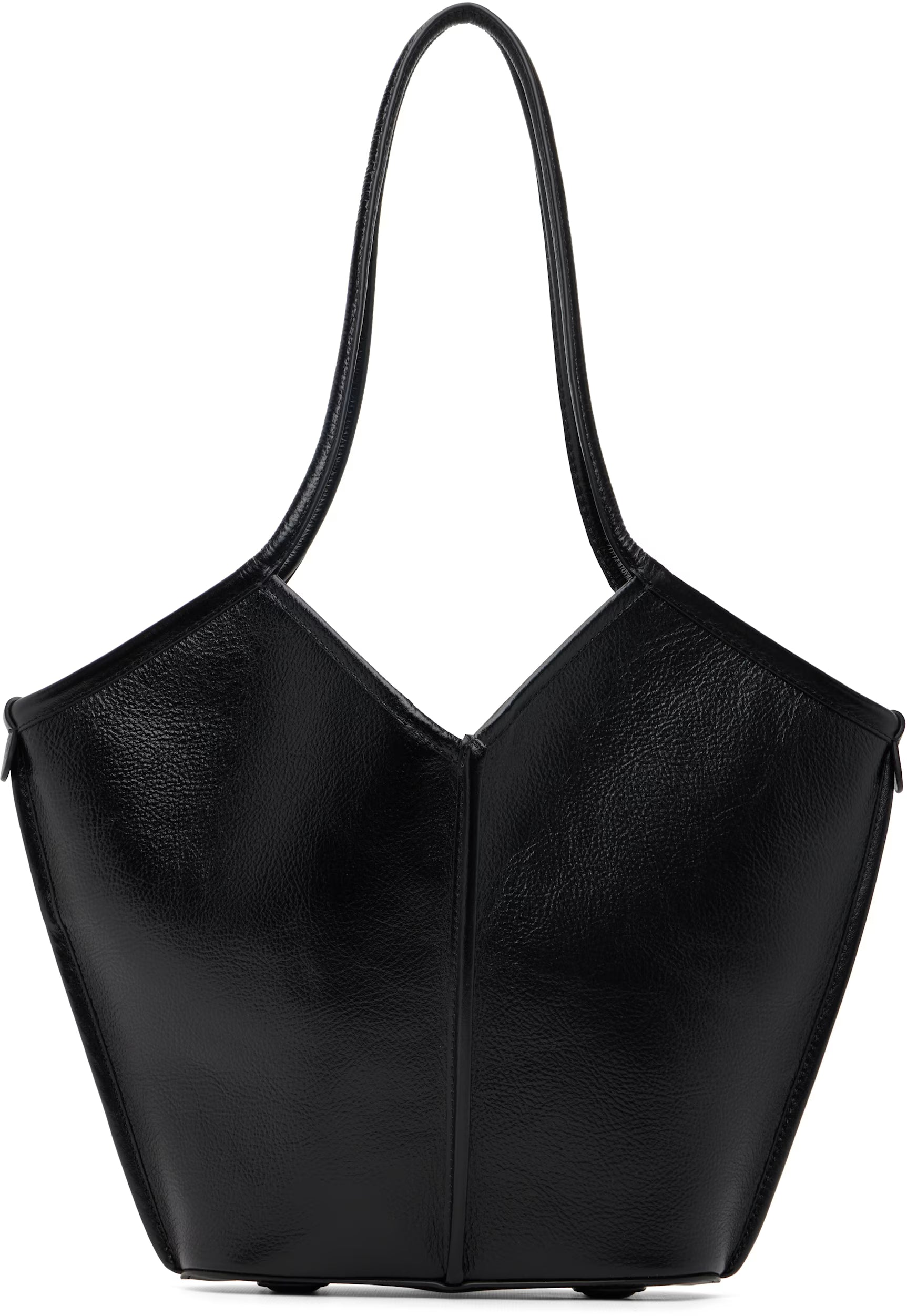 Black leather handbag on a white background