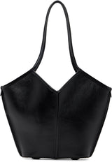 Black leather handbag on a white background