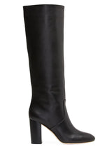 Black knee-high boot on a white background