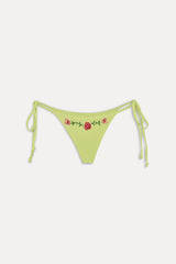 Green Floral-Embroidered String Bikini Bottom