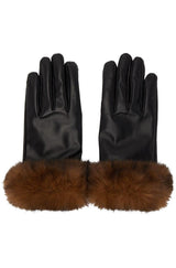 Black Leather with Brown Faux-Fur Gloves