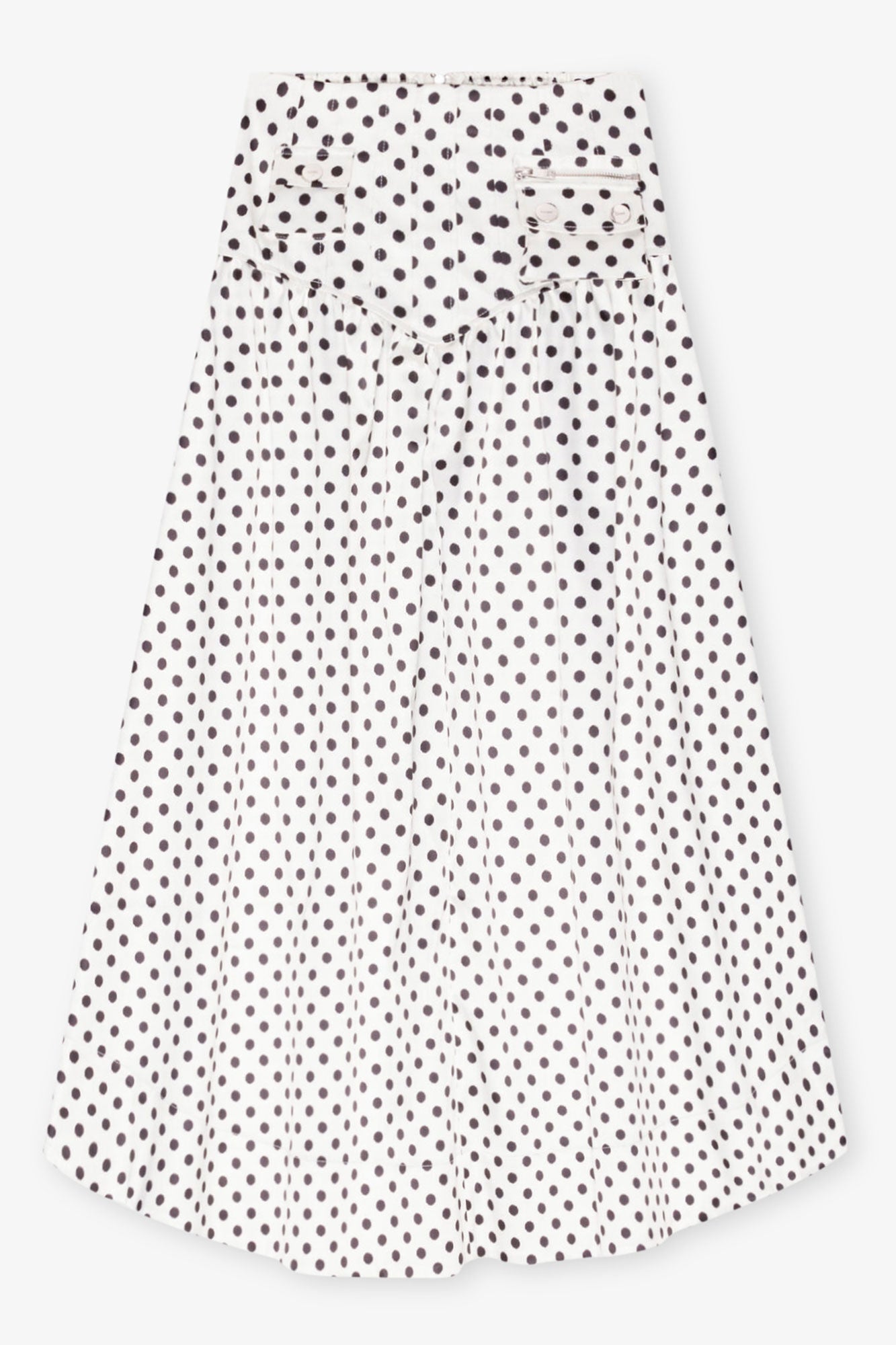 Polka-Dot Double Satin Long Pocket Skirt