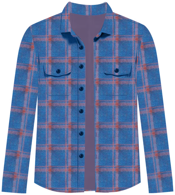 Blue plaid shirt with orange accents on a transparent background