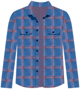 Blue plaid shirt with orange accents on a transparent background