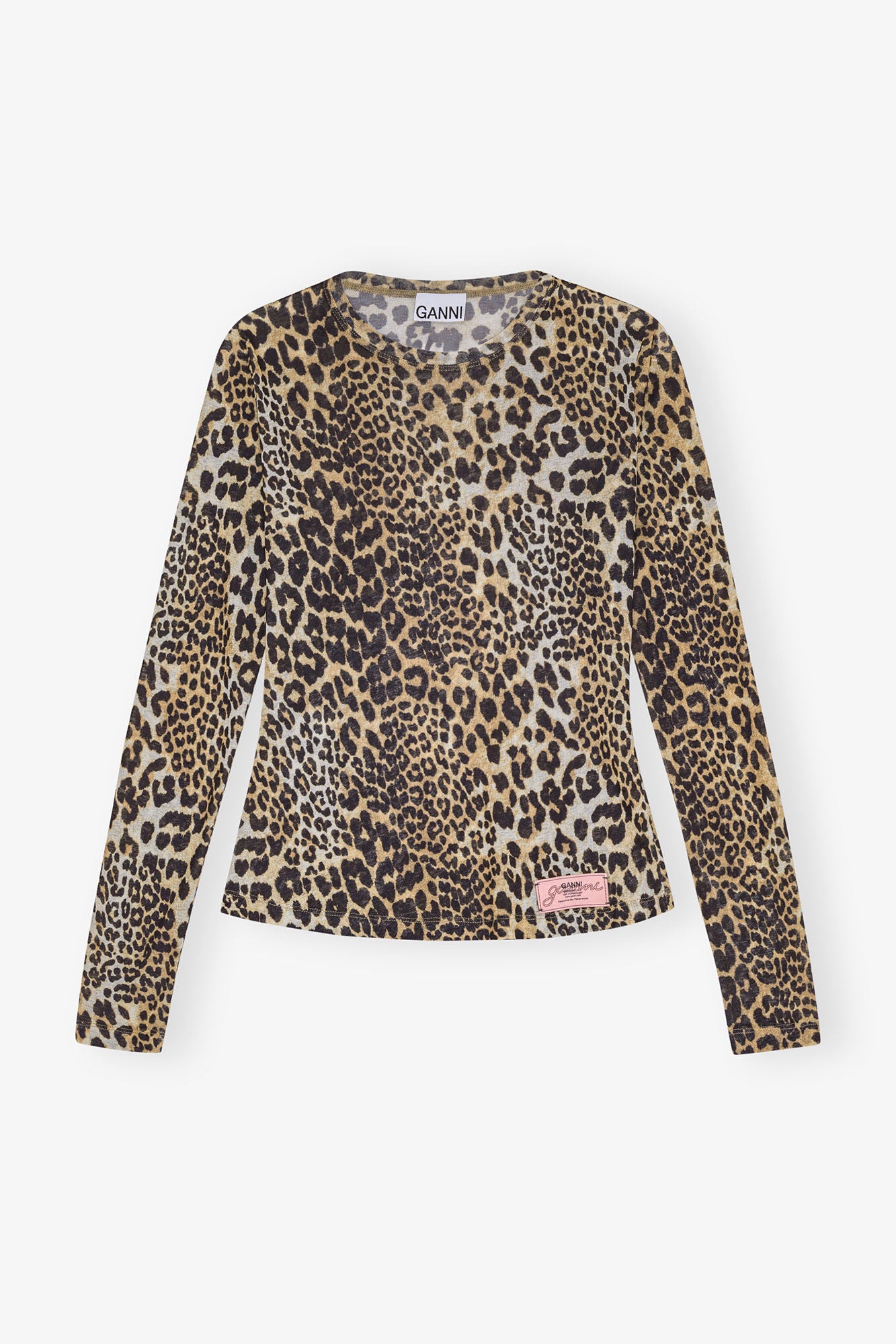Leopard print long-sleeve top on a white background