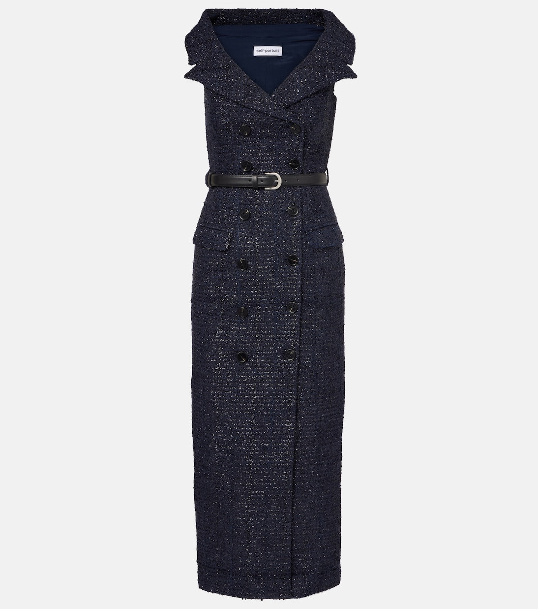 Boucle Belted Sleeveless Midi Dress