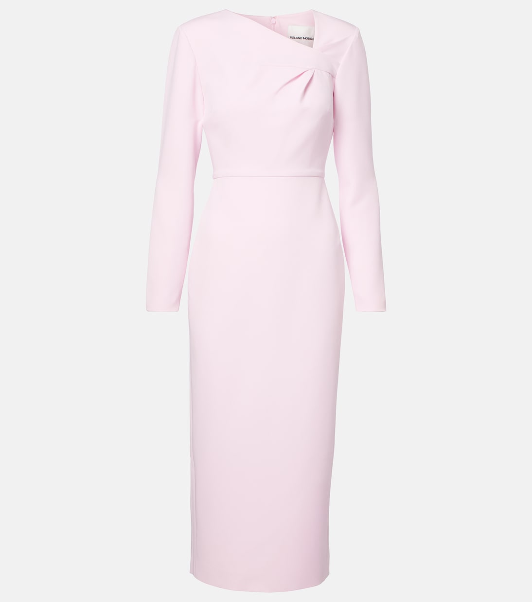 Pink Draped Long Sleeve Midi Dress