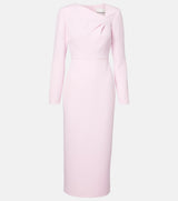 Pink Draped Long Sleeve Midi Dress