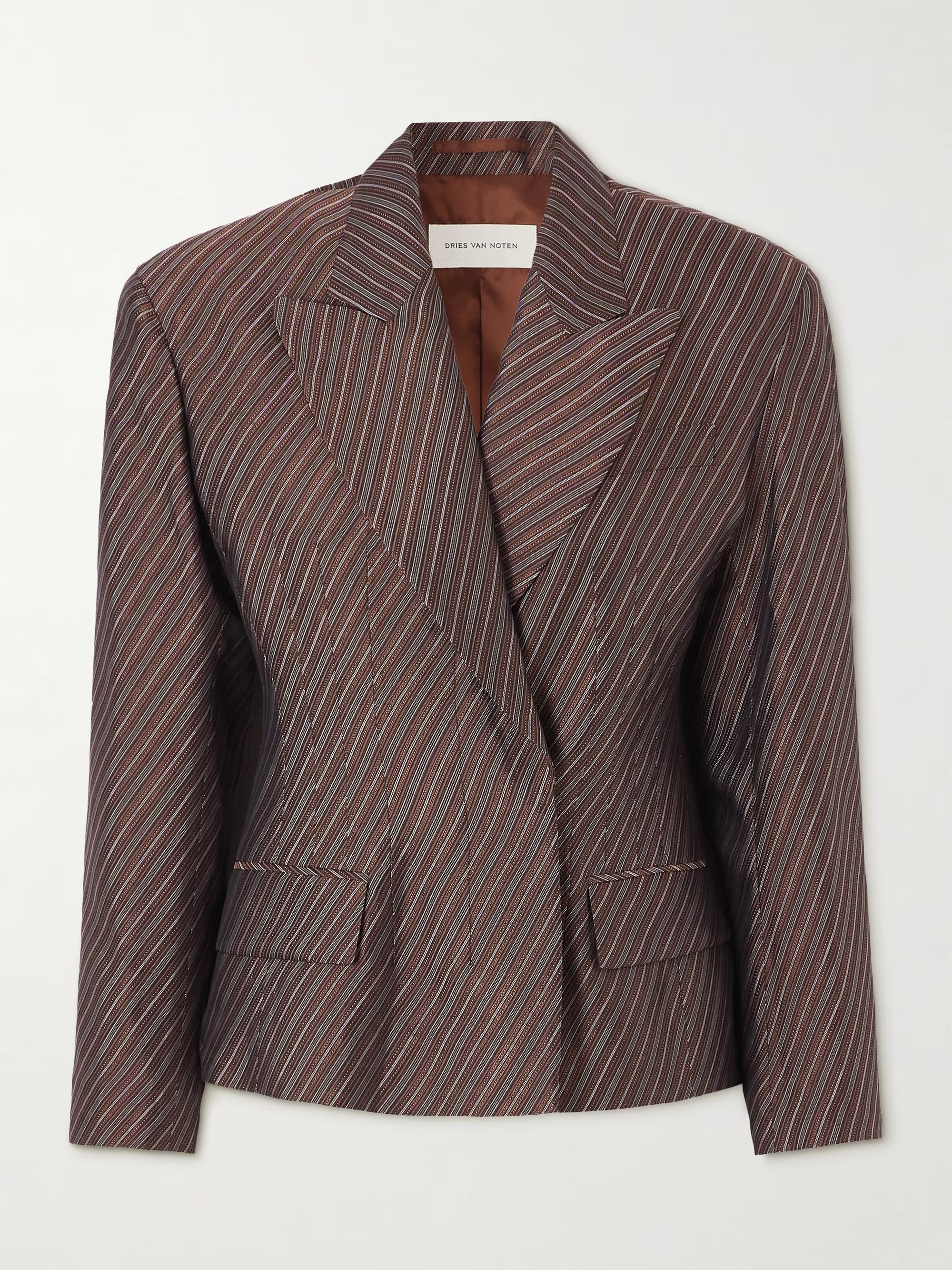 Brown striped blazer on a white background