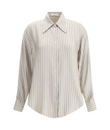 Beige and brown striped shirt on a white background