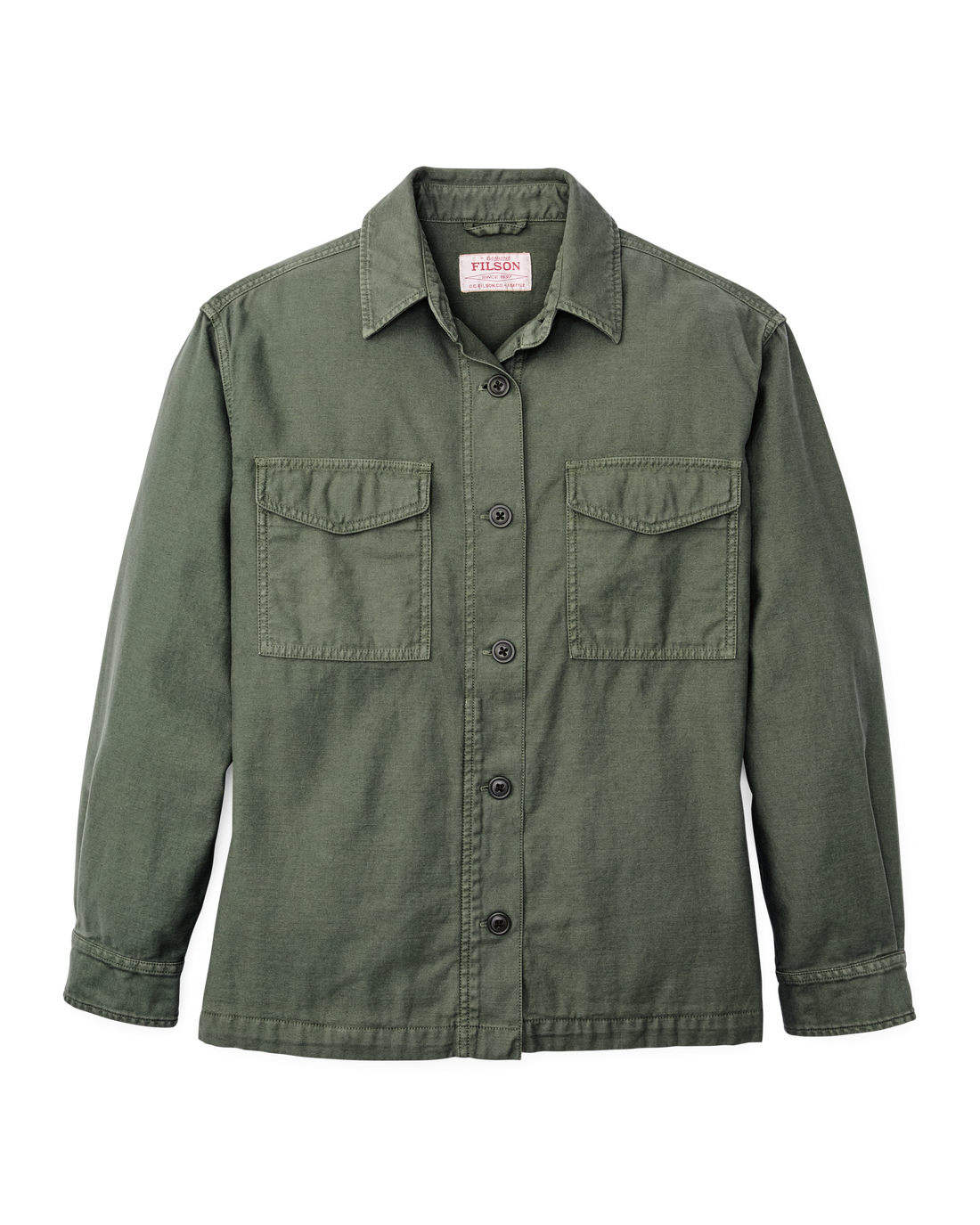 Green jacket with two front pockets on a white background
