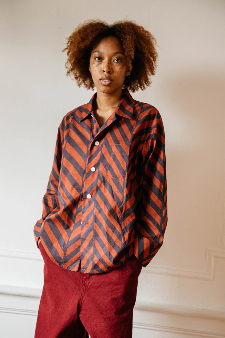 Nikki Chasin Homer Buttondown in Brown Chevron