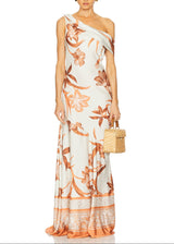 White Floral One-Shoulder Maxi Dress