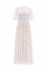 Sequin Dash Cape Ankle Gown