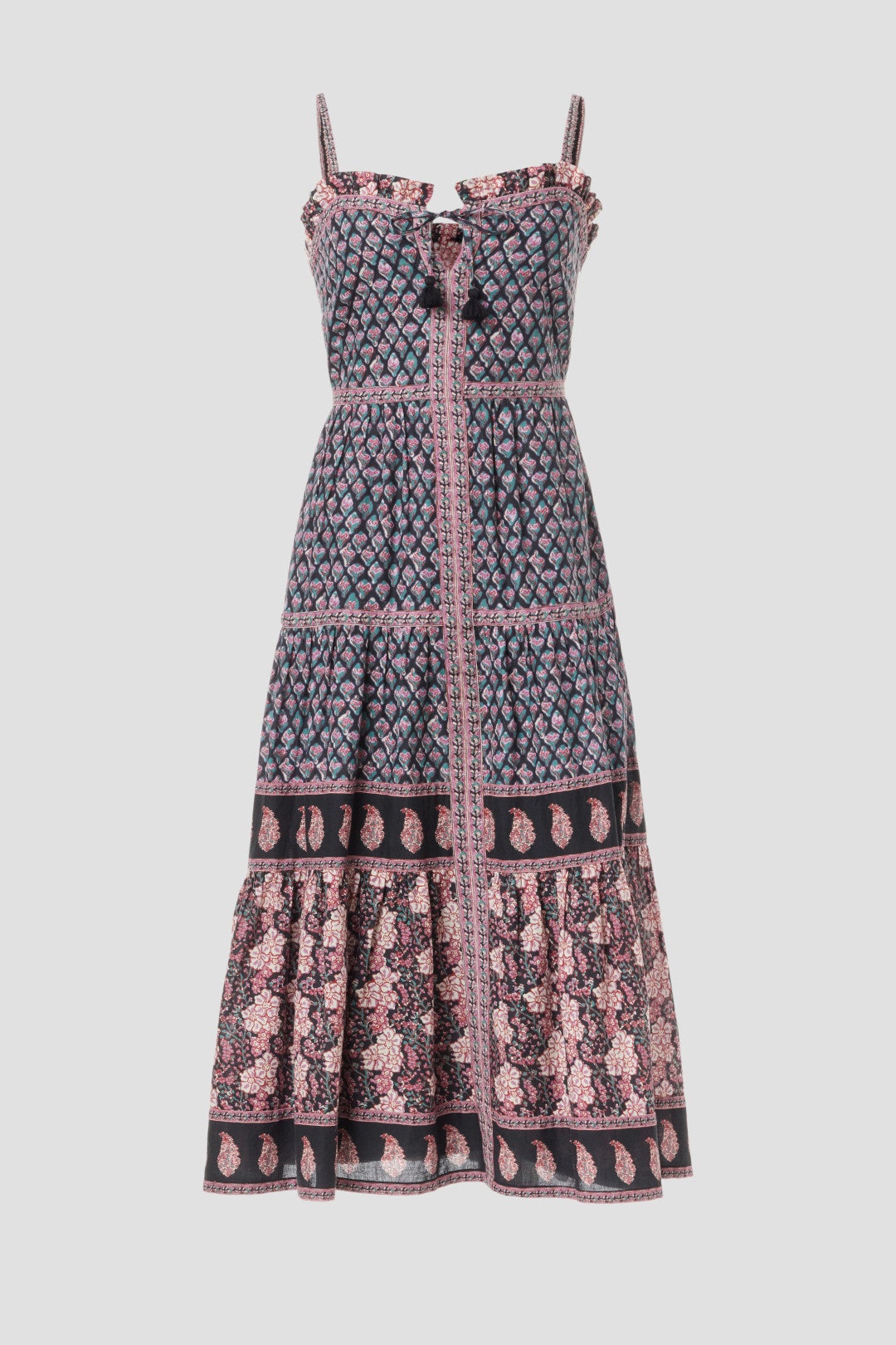 Black/Pink Floral Sleeveless Midi Dress