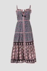 Black/Pink Floral Sleeveless Midi Dress