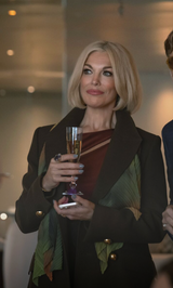 Floral-appliqué asymmetric top