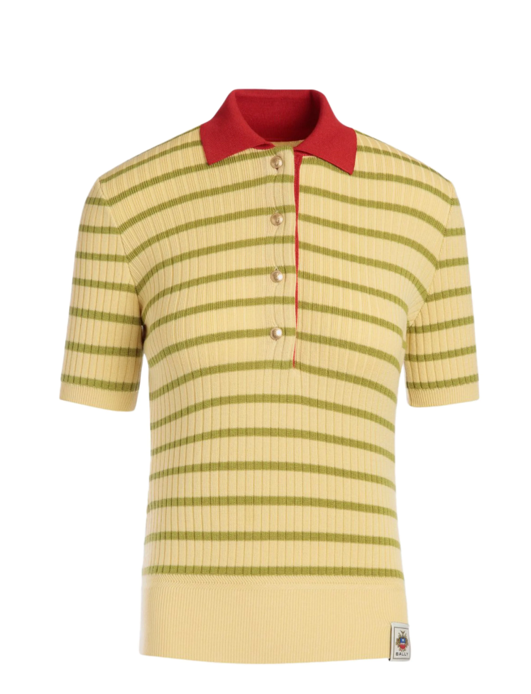 Yellow striped knitted polo shirt