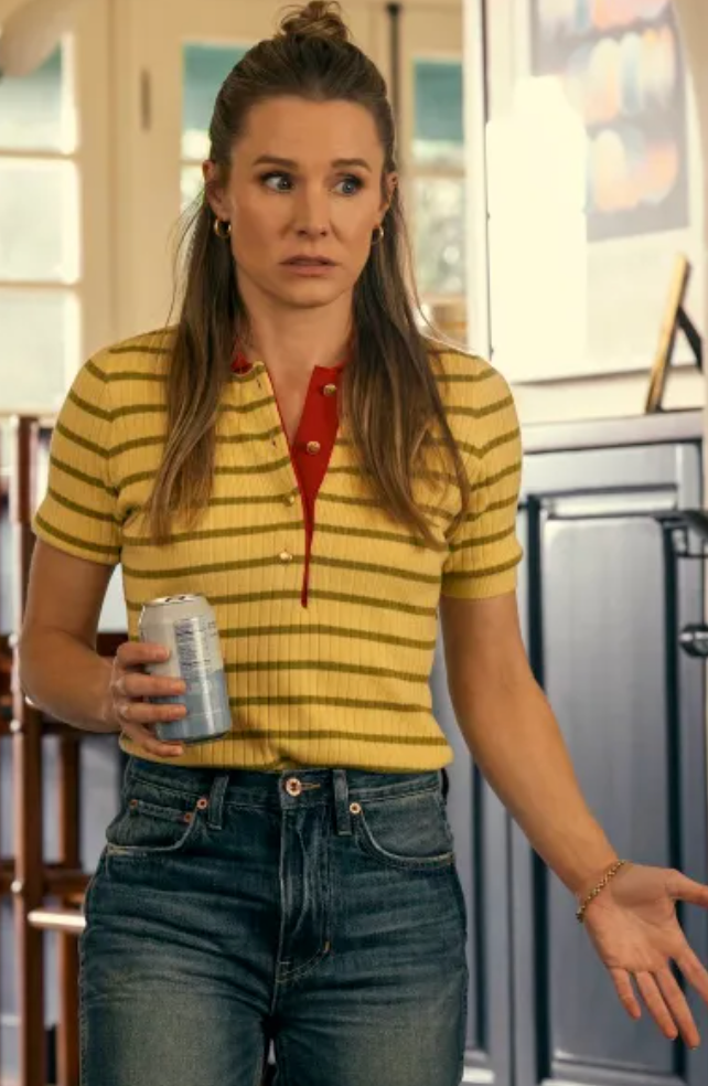 Yellow striped knitted polo shirt