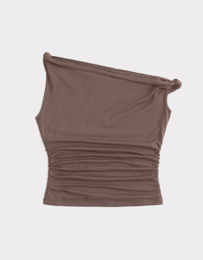 Brown Asymmetrical Twist Top