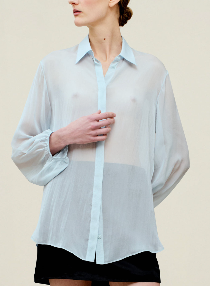 Ilia Balloon Sleeve Blouse in Blue Silk Chiffon