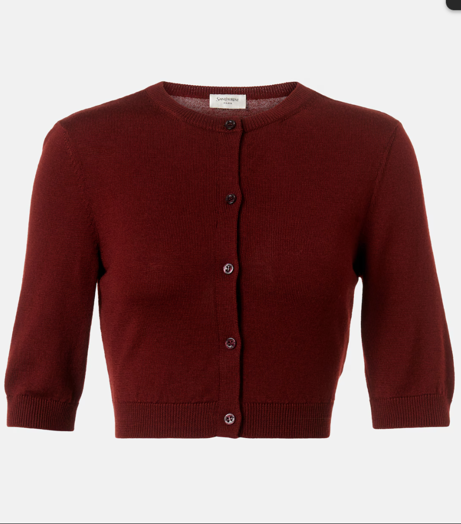 Red Burgundy Cropped wool cardigan