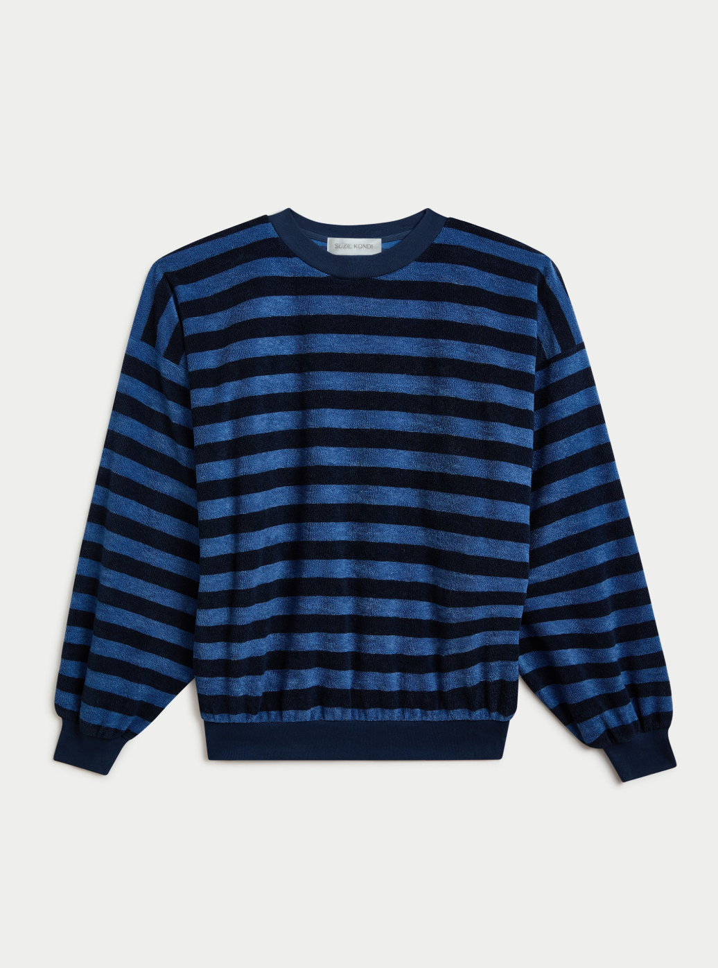 The Sifnos Sweatshirt In Navy Blue Striped Terry