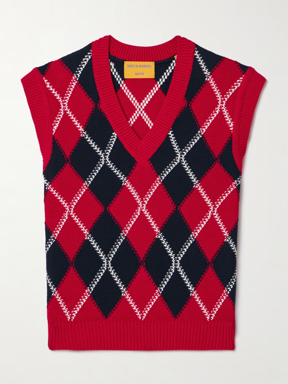 Red Argyle cotton-jacquard Argyle Sweater Vest