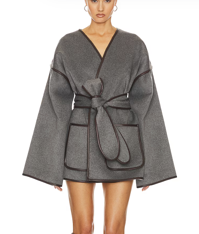 Grey Wool Blend Blanket Coat