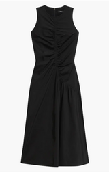 Asymmetric Ruched Sleeveless Midi Dress