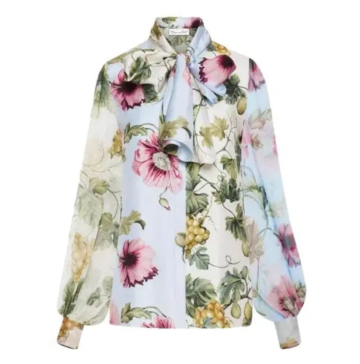 Floral Tie-Neck Silk Blouse