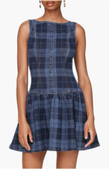 Blue Plaid Sleeveless Mini Dress