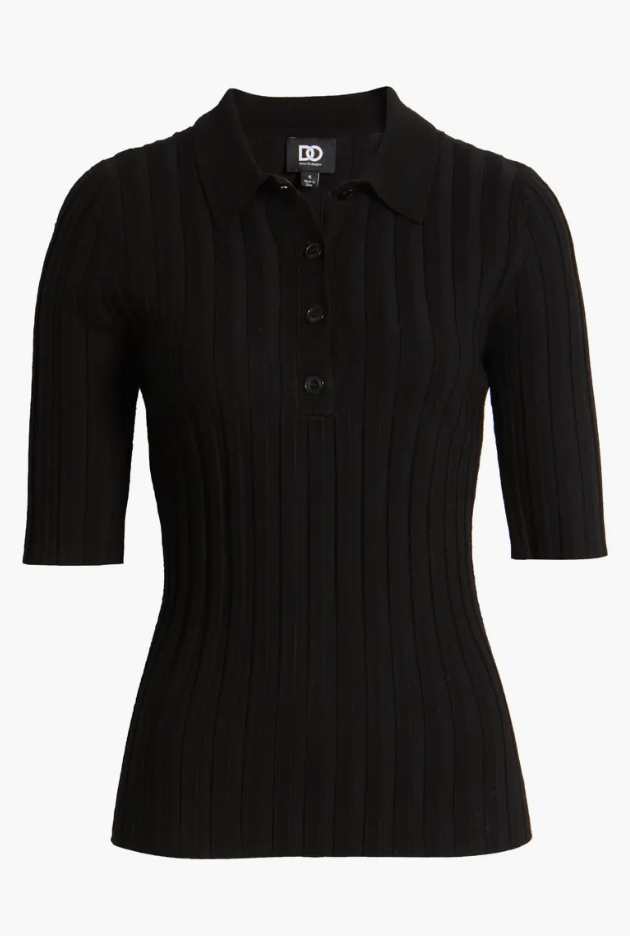 Black Ribbed Knit Short Sleeve Sweater
